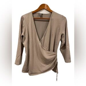 Ann Taylor Faux Wrap Sweater Brown Camel Size L With Tassel Tie